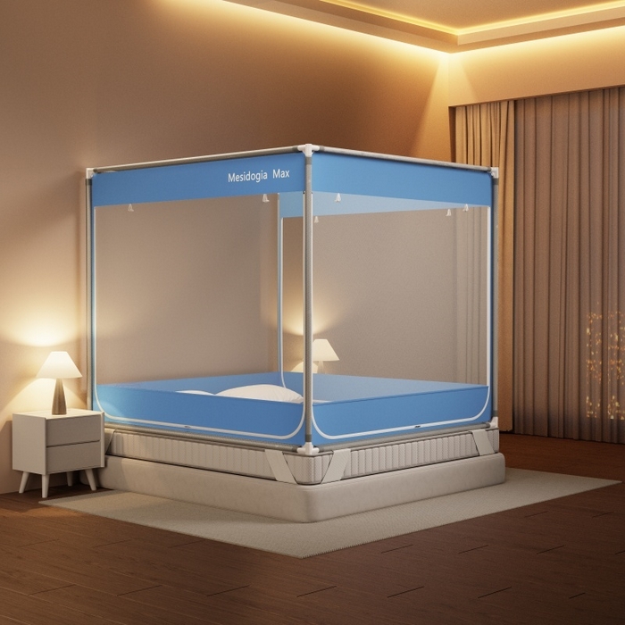 91家纺网 家纺一手货源 找家纺 友承家纺 2026新款方顶坐床蚊帐防摔蚊帐家用卧室免安装儿童婴儿防止掉床罩 蓝色