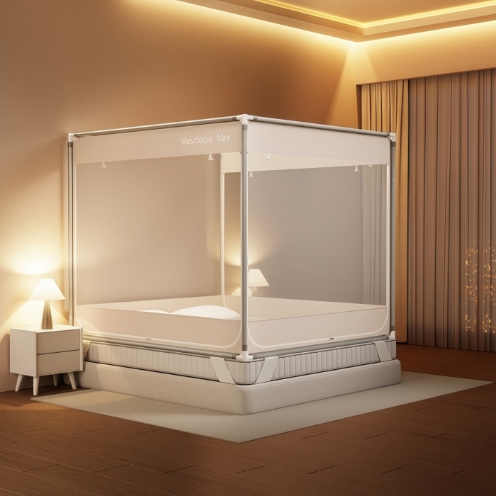 91家纺网 家纺一手货源 找家纺 友承家纺 2026新款方顶坐床蚊帐防摔蚊帐家用卧室免安装儿童婴儿防止掉床罩 米色