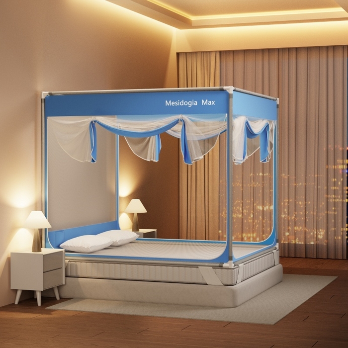 91家纺网 家纺一手货源 找家纺 友承家纺 2026新款方顶坐床蚊帐防摔蚊帐家用卧室免安装儿童婴儿防止掉床罩 蓝色