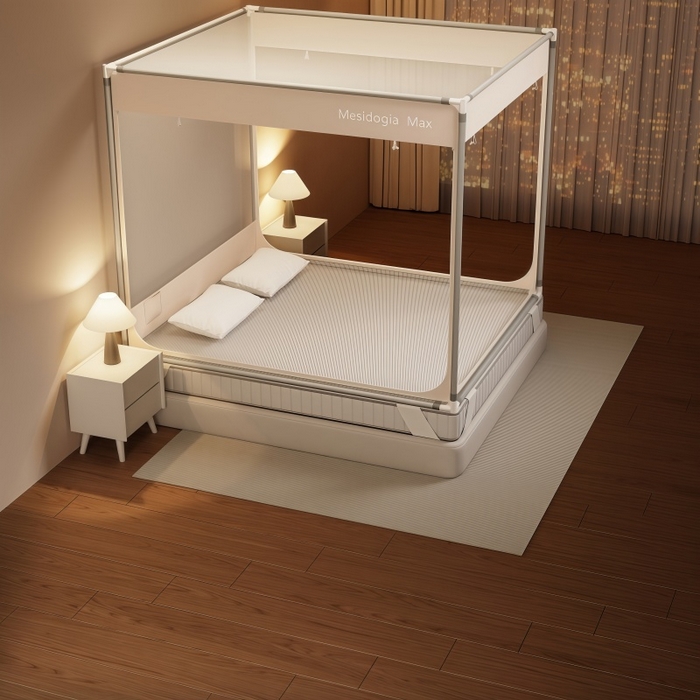 91家纺网 家纺一手货源 找家纺 友承家纺 2026新款方顶坐床蚊帐防摔蚊帐家用卧室免安装儿童婴儿防止掉床罩 米色