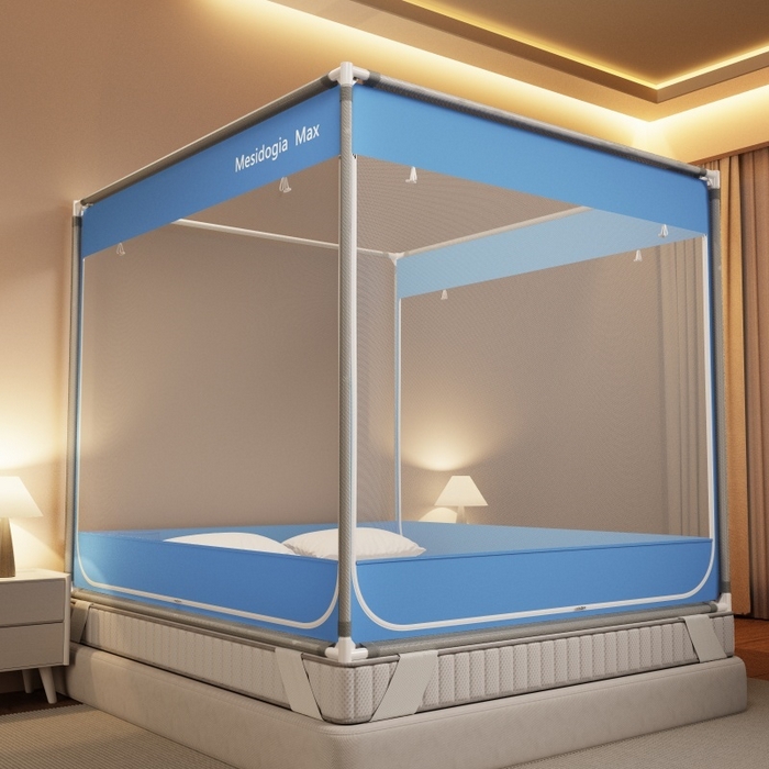 91家纺网 家纺一手货源 找家纺 友承家纺 2026新款方顶坐床蚊帐防摔蚊帐家用卧室免安装儿童婴儿防止掉床罩 蓝色