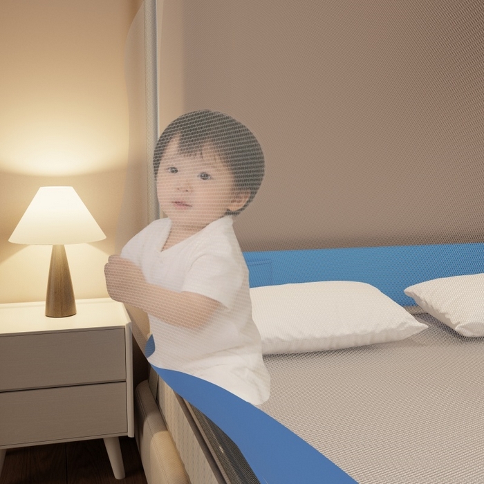 91家纺网 家纺一手货源 找家纺 友承家纺 2026新款方顶坐床蚊帐防摔蚊帐家用卧室免安装儿童婴儿防止掉床罩 蓝色