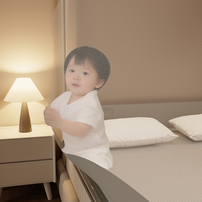 91家纺网 家纺一手货源 找家纺 友承家纺 2026新款方顶坐床蚊帐防摔蚊帐家用卧室免安装儿童婴儿防止掉床罩 灰色