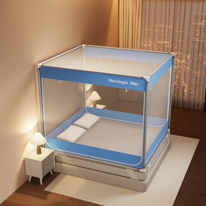 91家纺网 家纺一手货源 找家纺 友承家纺 2026新款方顶坐床蚊帐防摔蚊帐家用卧室免安装儿童婴儿防止掉床罩 蓝色