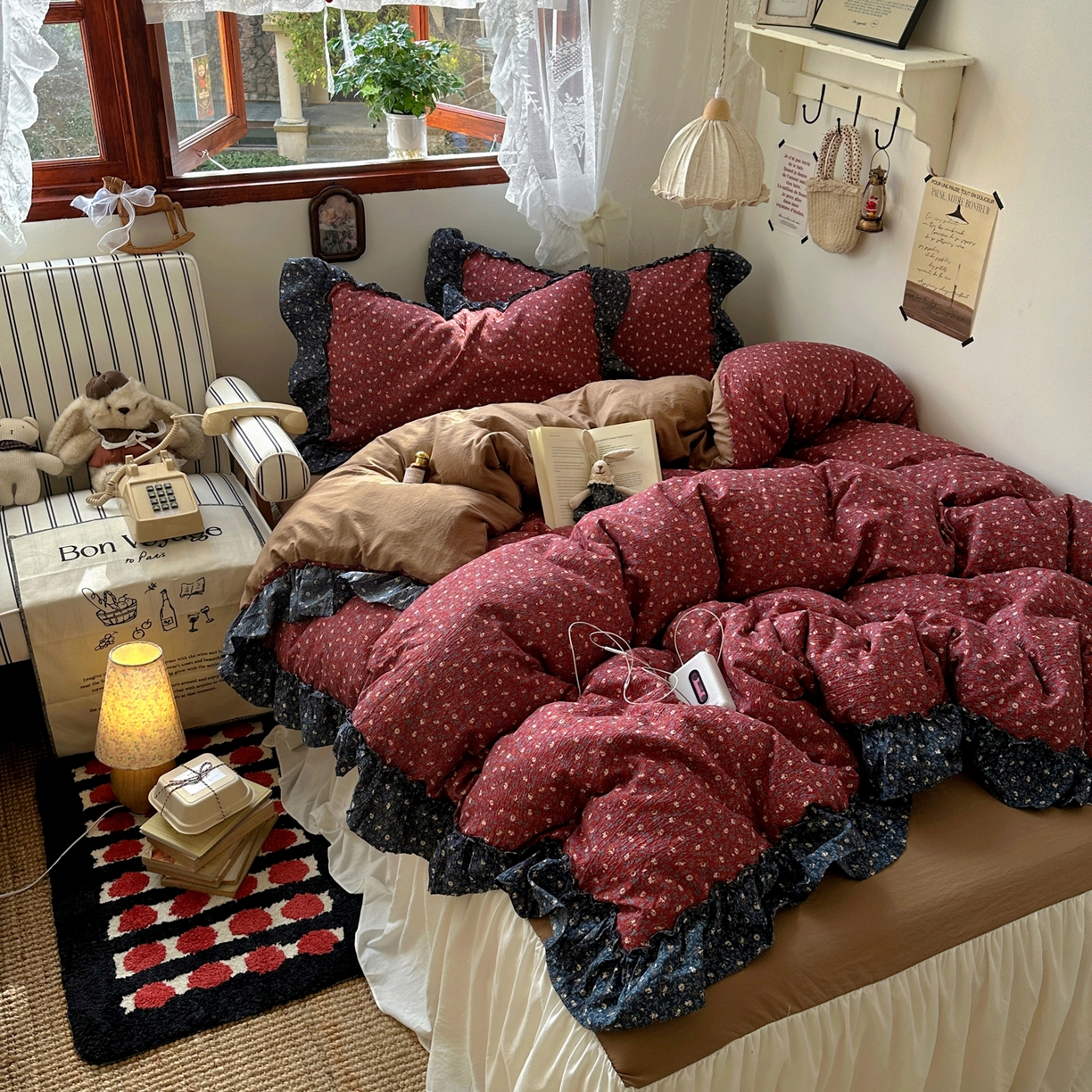 91家纺网 家纺一手货源 找家纺 （总）阿曼达 2026新款印花复古森系小碎花花边款四件套