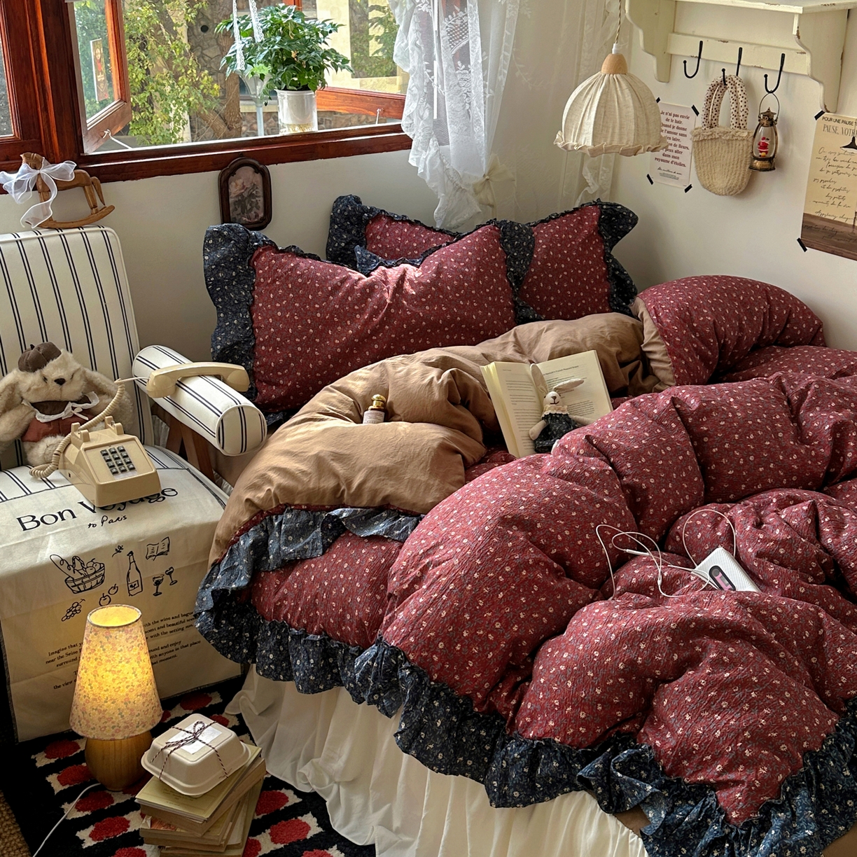 91家纺网 家纺一手货源 找家纺 （总）阿曼达 2026新款印花复古森系小碎花花边款四件套