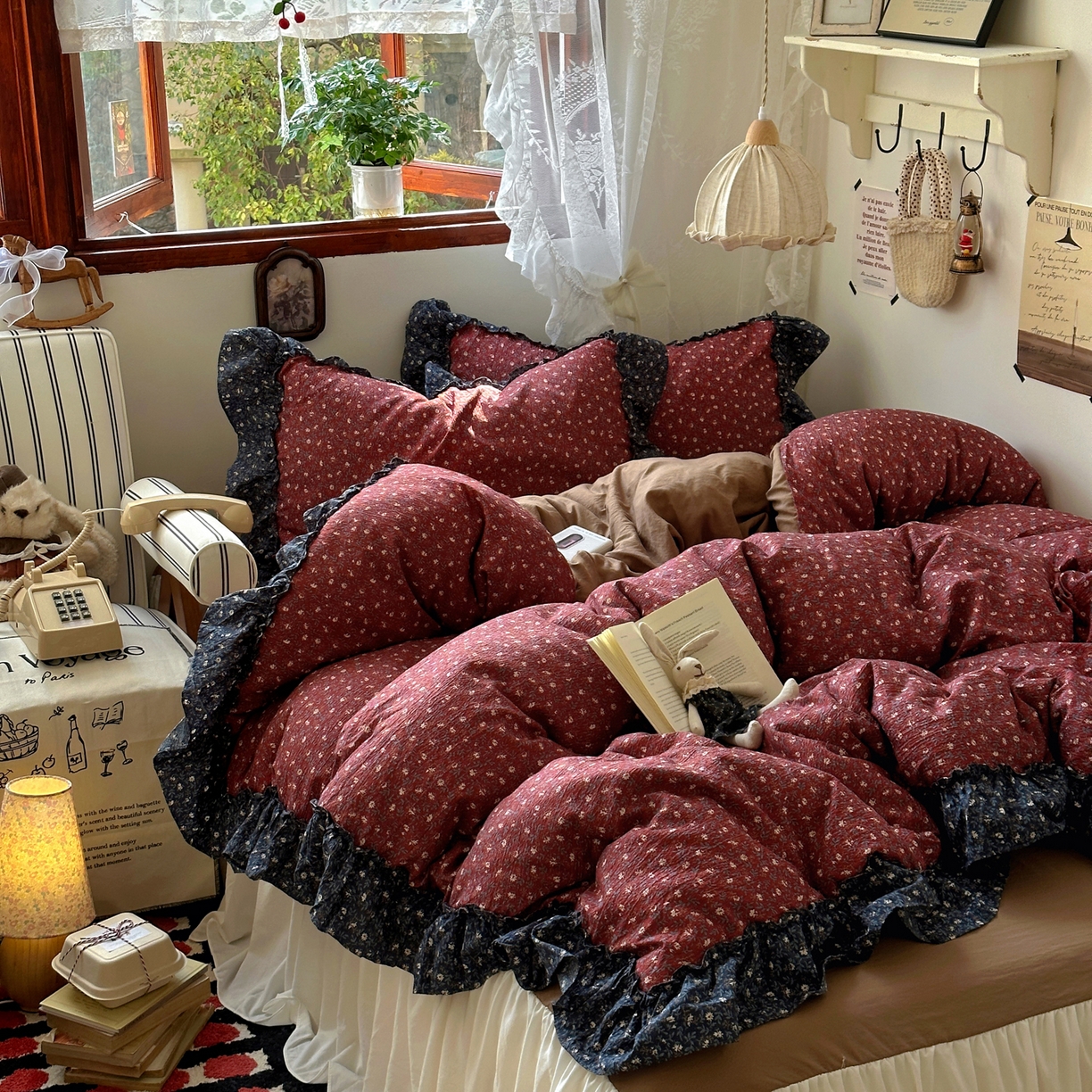 91家纺网 家纺一手货源 找家纺 （总）阿曼达 2026新款印花复古森系小碎花花边款四件套