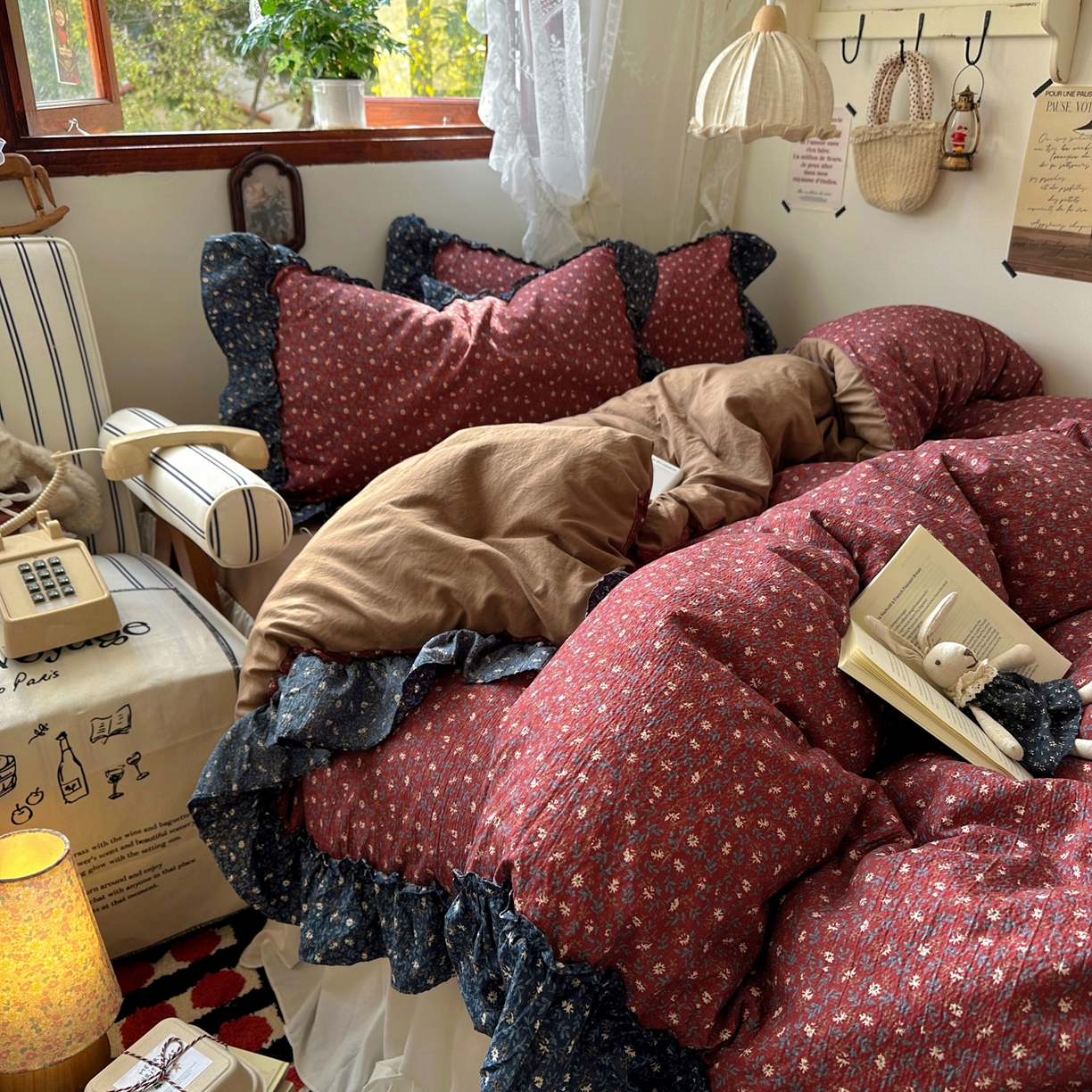 91家纺网 家纺一手货源 找家纺 （总）阿曼达 2026新款印花复古森系小碎花花边款四件套