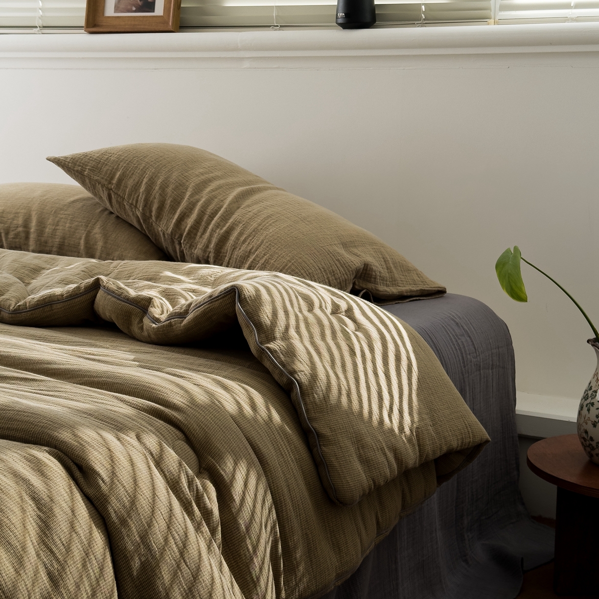 91家纺网 家纺一手货源 找家纺 双层纱家居 2025新款弥山AA版全棉色织提花双层纱春秋被冬被被子被芯 弥山-绿