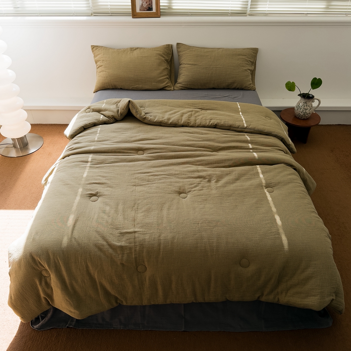 91家纺网 家纺一手货源 找家纺 双层纱家居 2025新款弥山AA版全棉色织提花双层纱春秋被冬被被子被芯 弥山-绿