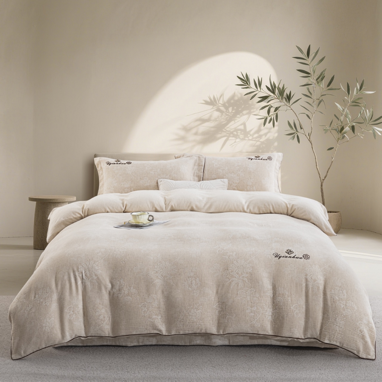 91家纺网 家纺一手货源 找家纺 （总）双层纱家居 2026新款蝶棉麻滚绳工艺款四件套蒂花之绣