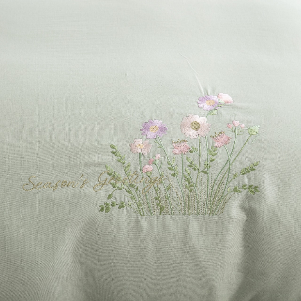 91家纺网 家纺一手货源 找家纺 双层纱家居 2026新款全棉纯棉双层纱绣花绣花四件套初语 初语-薄荷绿