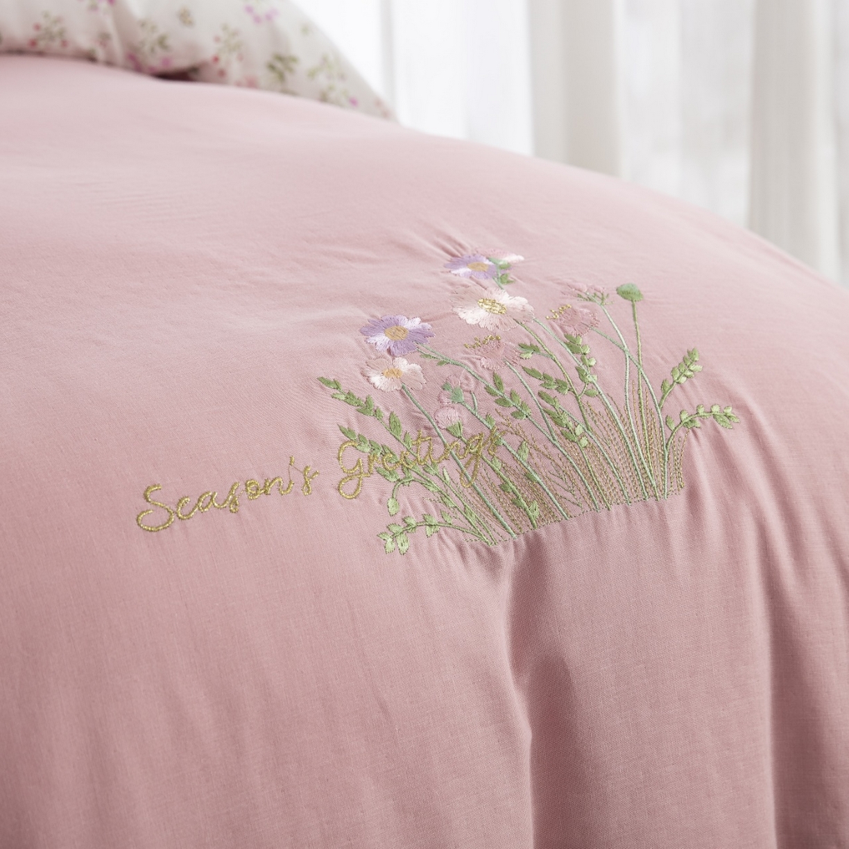 91家纺网 家纺一手货源 找家纺 双层纱家居 2026新款全棉纯棉双层纱绣花绣花四件套初语 初语-贵妃粉