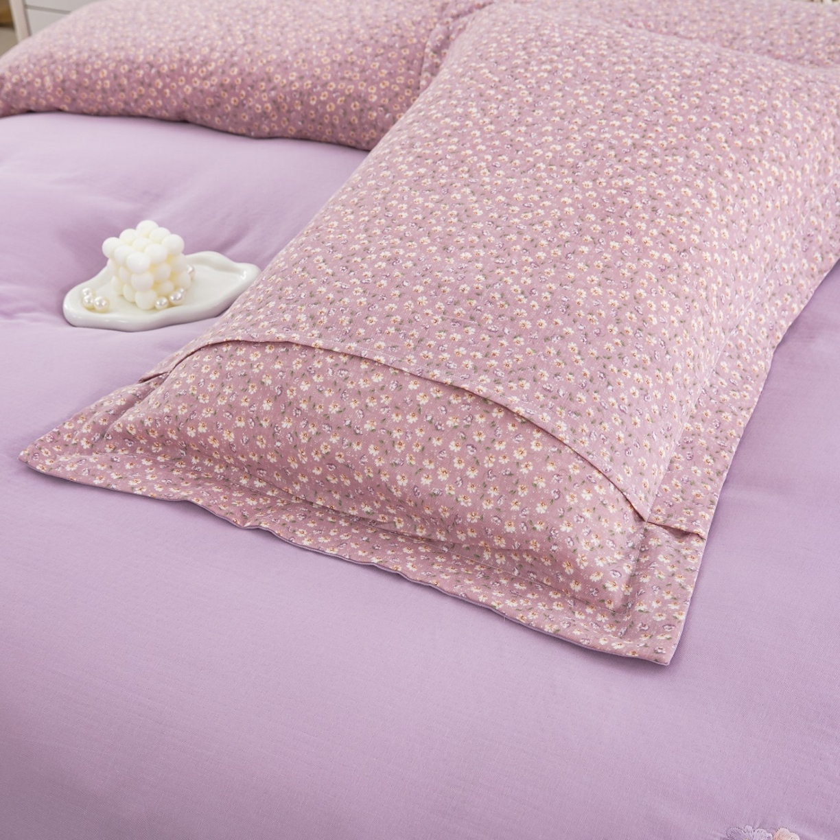 91家纺网 家纺一手货源 找家纺 双层纱家居 2026新款全棉纯棉双层纱绣花绣花四件套初语 初语-粉黛紫