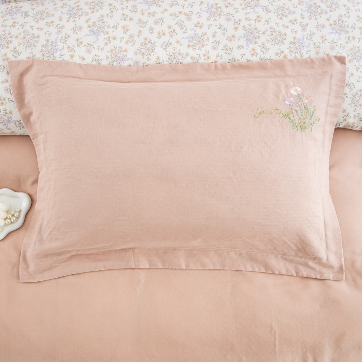 91家纺网 家纺一手货源 找家纺 双层纱家居 2026新款全棉纯棉双层纱绣花绣花四件套初语 初语-玉颜粉