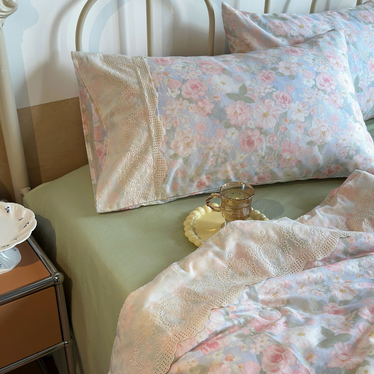 91家纺网 家纺一手货源 找家纺 （总）绫韵家纺 2026夏季新品A类全棉双层纱法式大花边夏被四件套