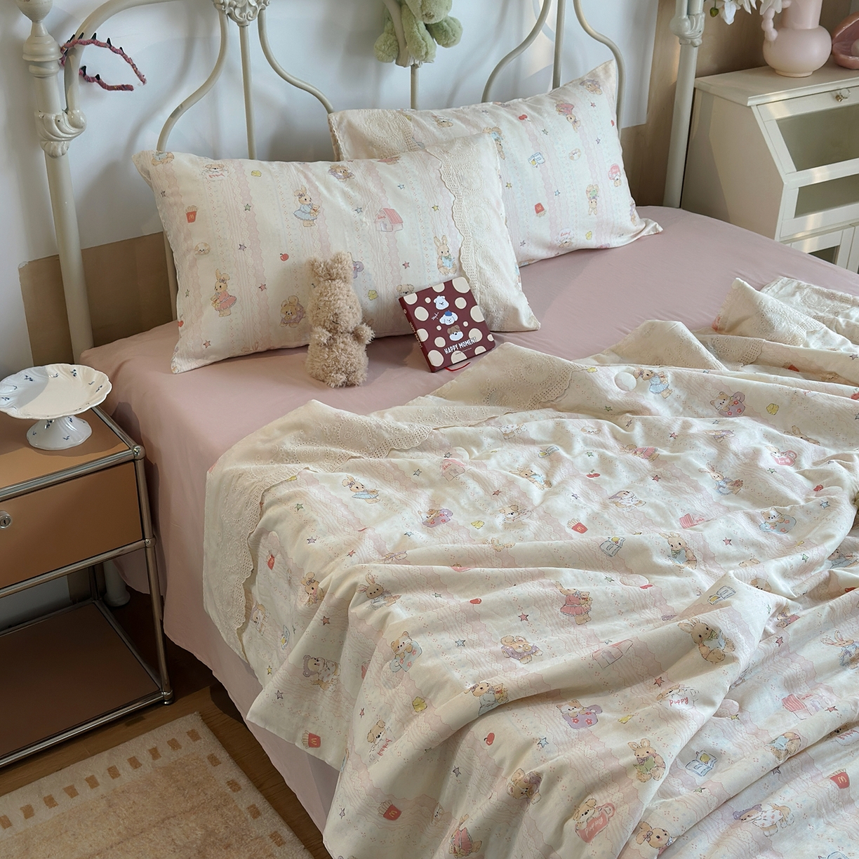 91家纺网 家纺一手货源 找家纺 （总）绫韵家纺 2026夏季新品A类全棉双层纱法式大花边夏被四件套