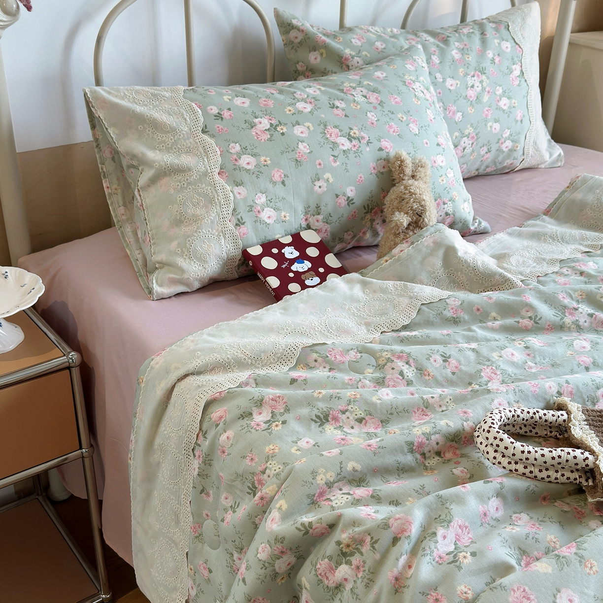 91家纺网 家纺一手货源 找家纺 （总）绫韵家纺 2026夏季新品A类全棉双层纱法式大花边夏被四件套