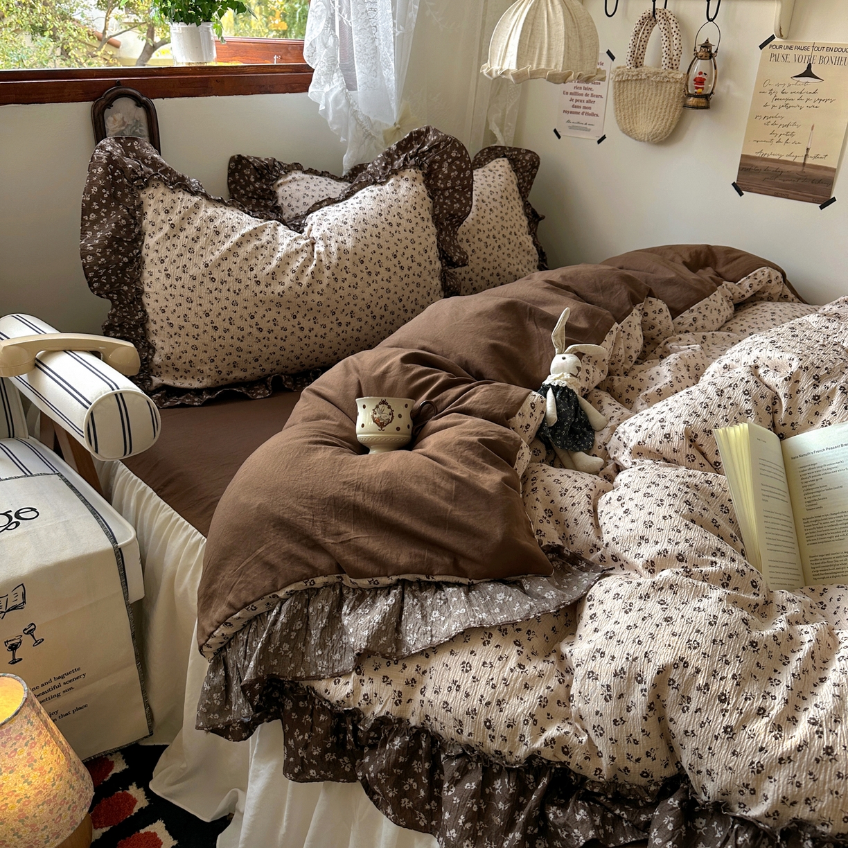 91家纺网 家纺一手货源 找家纺 阿曼达 2026新款印花复古森系小碎花花边款四件套 复古森系-木棉笺-驼