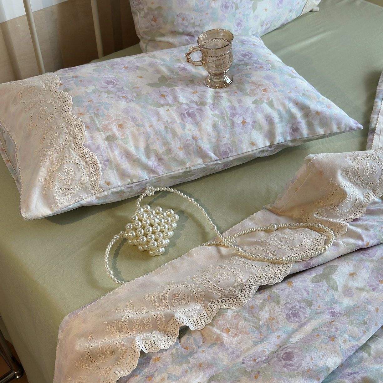 91家纺网 家纺一手货源 找家纺 （总）绫韵家纺 2026夏季新品A类全棉双层纱法式大花边夏被四件套