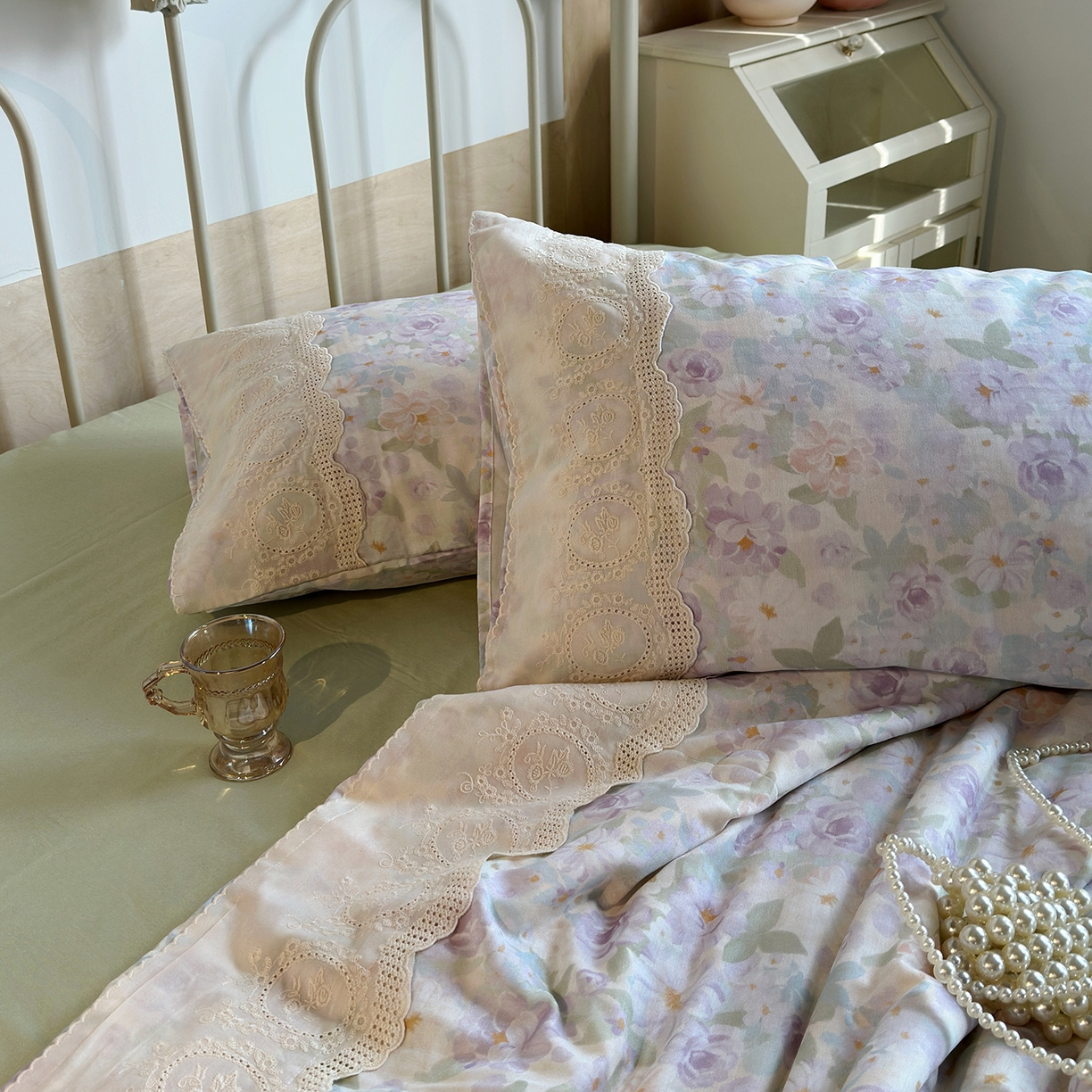 91家纺网 家纺一手货源 找家纺 （总）绫韵家纺 2026夏季新品A类全棉双层纱法式大花边夏被四件套