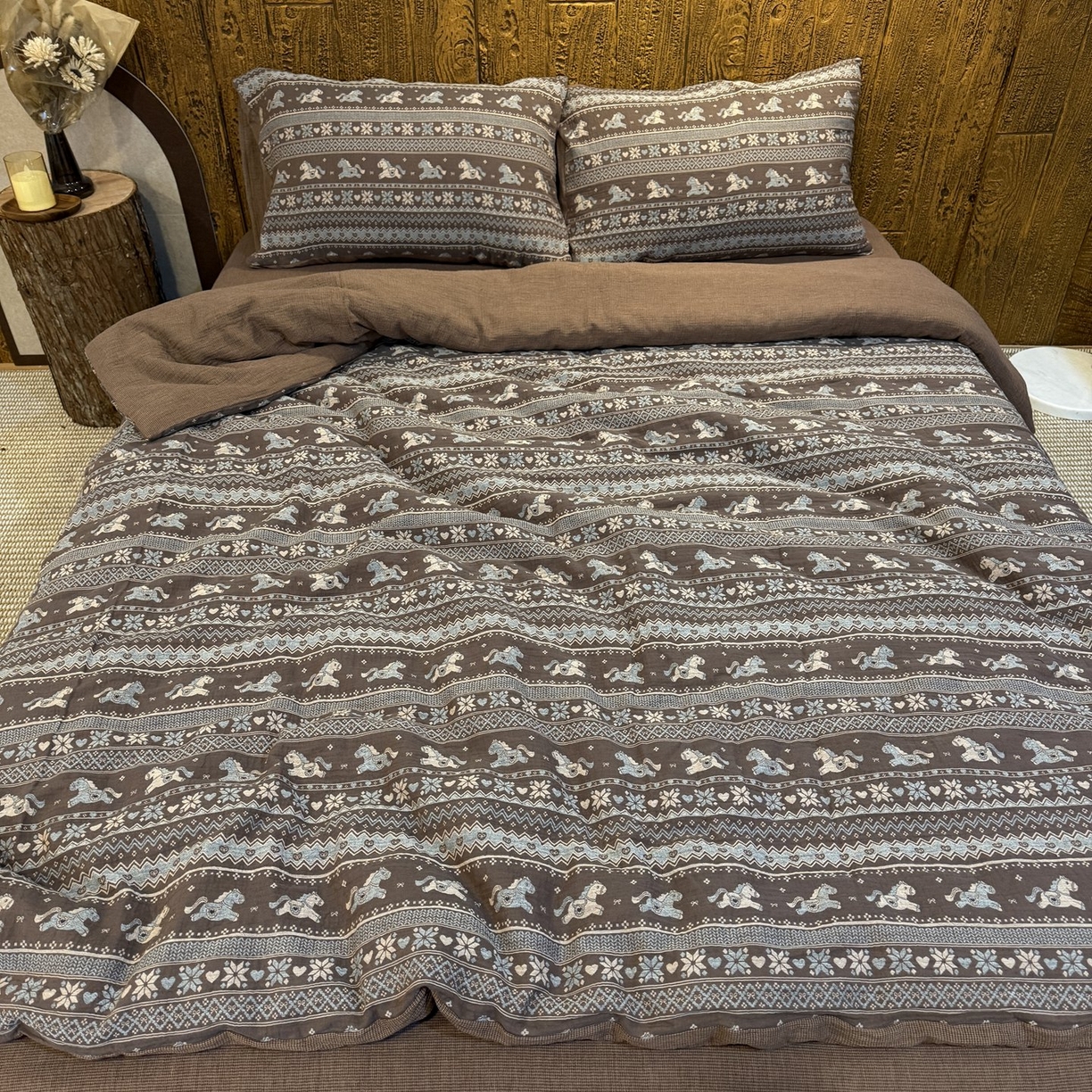 91家纺网 家纺一手货源 找家纺 （总）双层纱家居 2026新款全棉纯棉色织提花双层纱四件套-费尔马