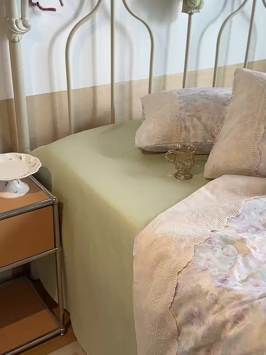 91家纺网 家纺一手货源 找家纺 （总）绫韵家纺 2026夏季新品A类全棉双层纱法式大花边夏被四件套