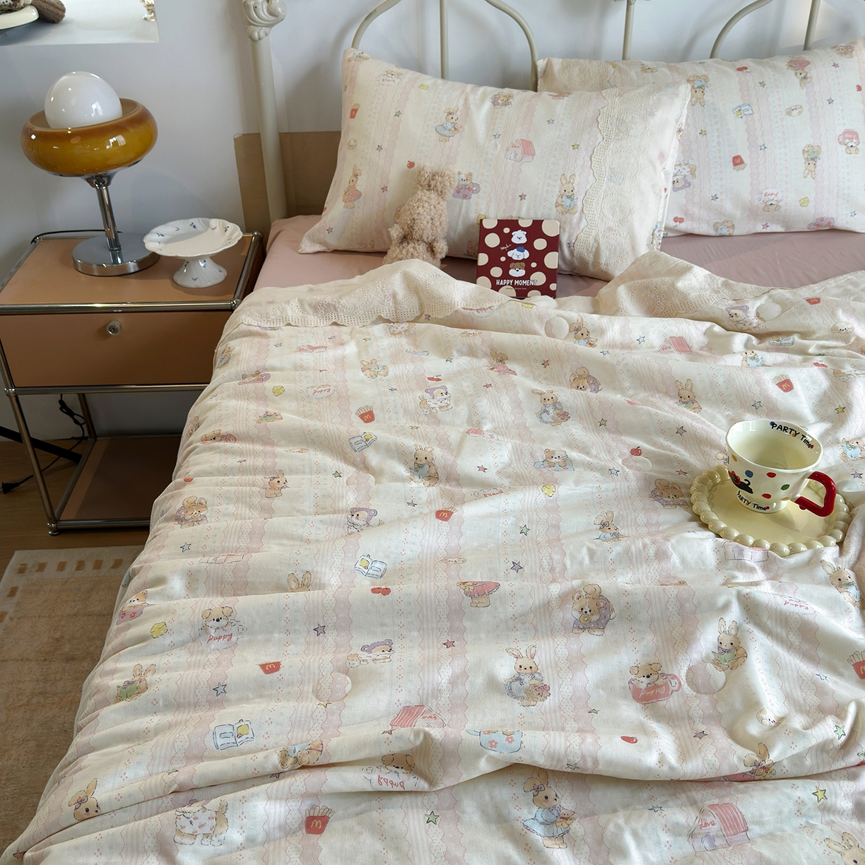 91家纺网 家纺一手货源 找家纺 绫韵家纺 2026夏季新品A类全棉双层纱法式大花边夏被四件套 茉叶