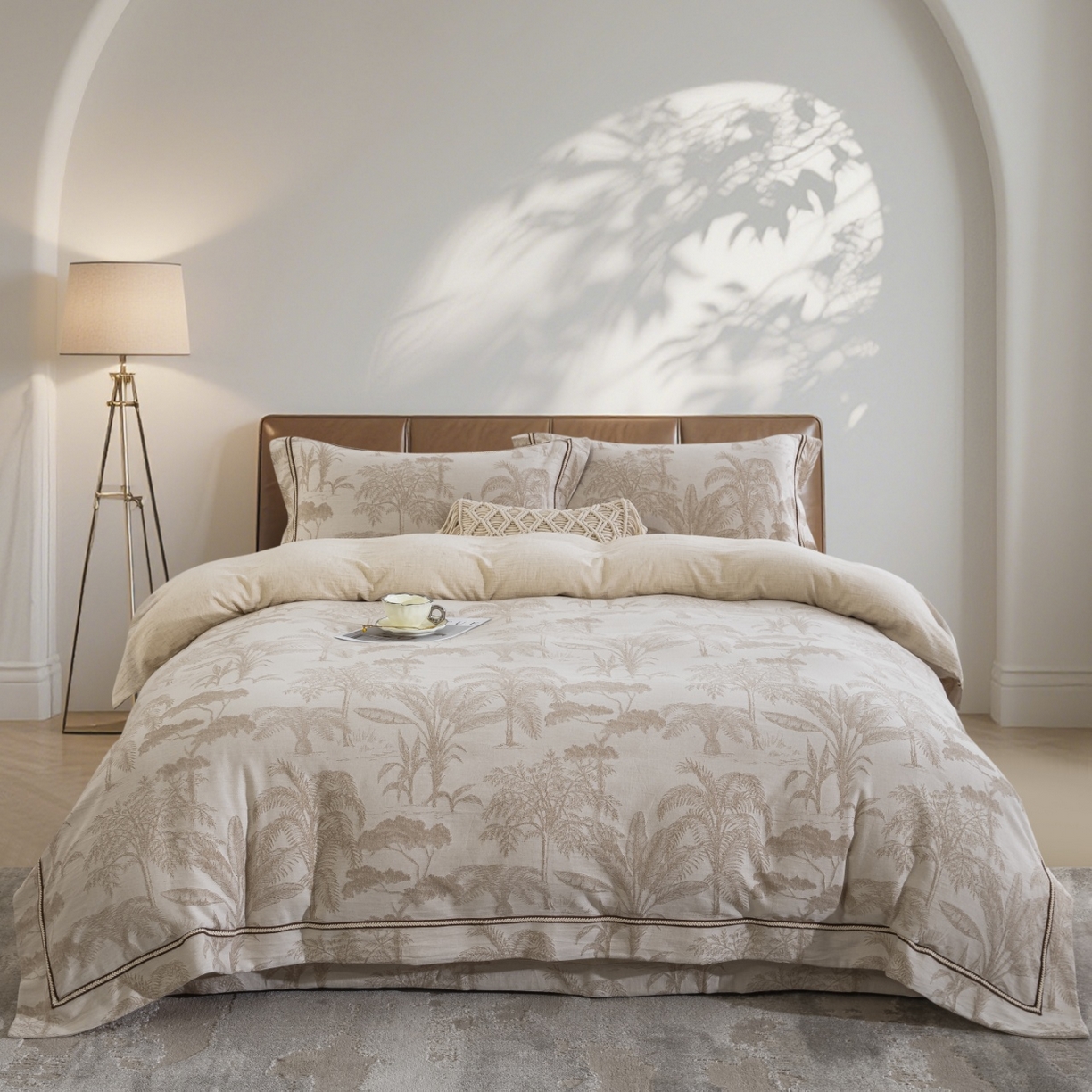 91家纺网 家纺一手货源 找家纺 （总）双层纱家居 2026新款棉麻色织大提花织带款四件套-奇幻丛林