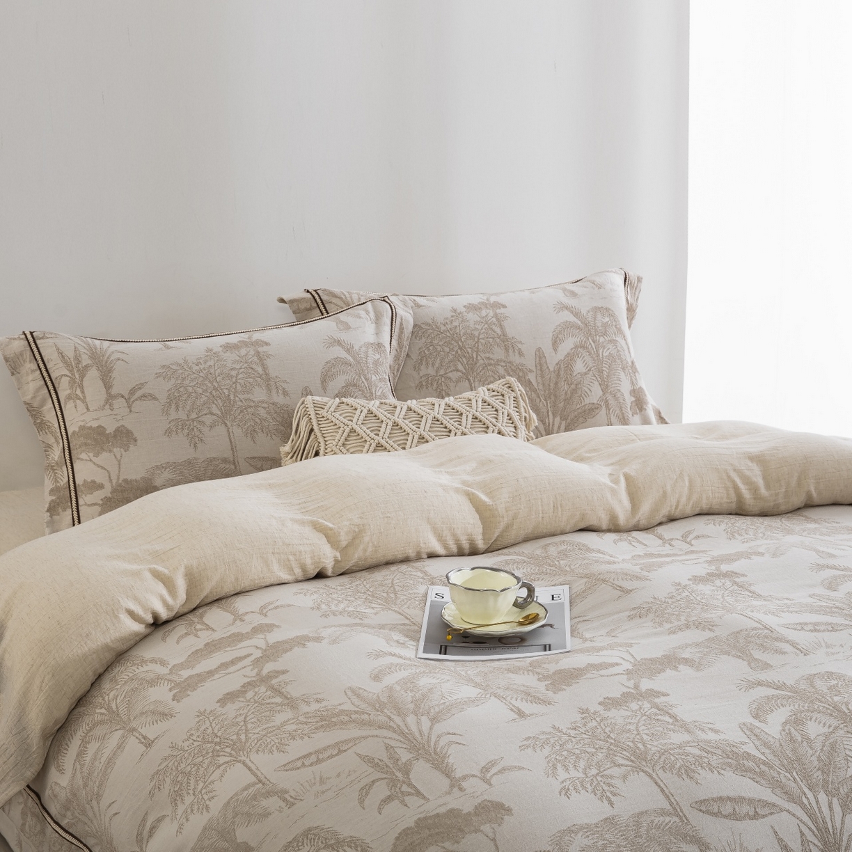 91家纺网 家纺一手货源 找家纺 （总）双层纱家居 2026新款棉麻色织大提花织带款四件套-奇幻丛林