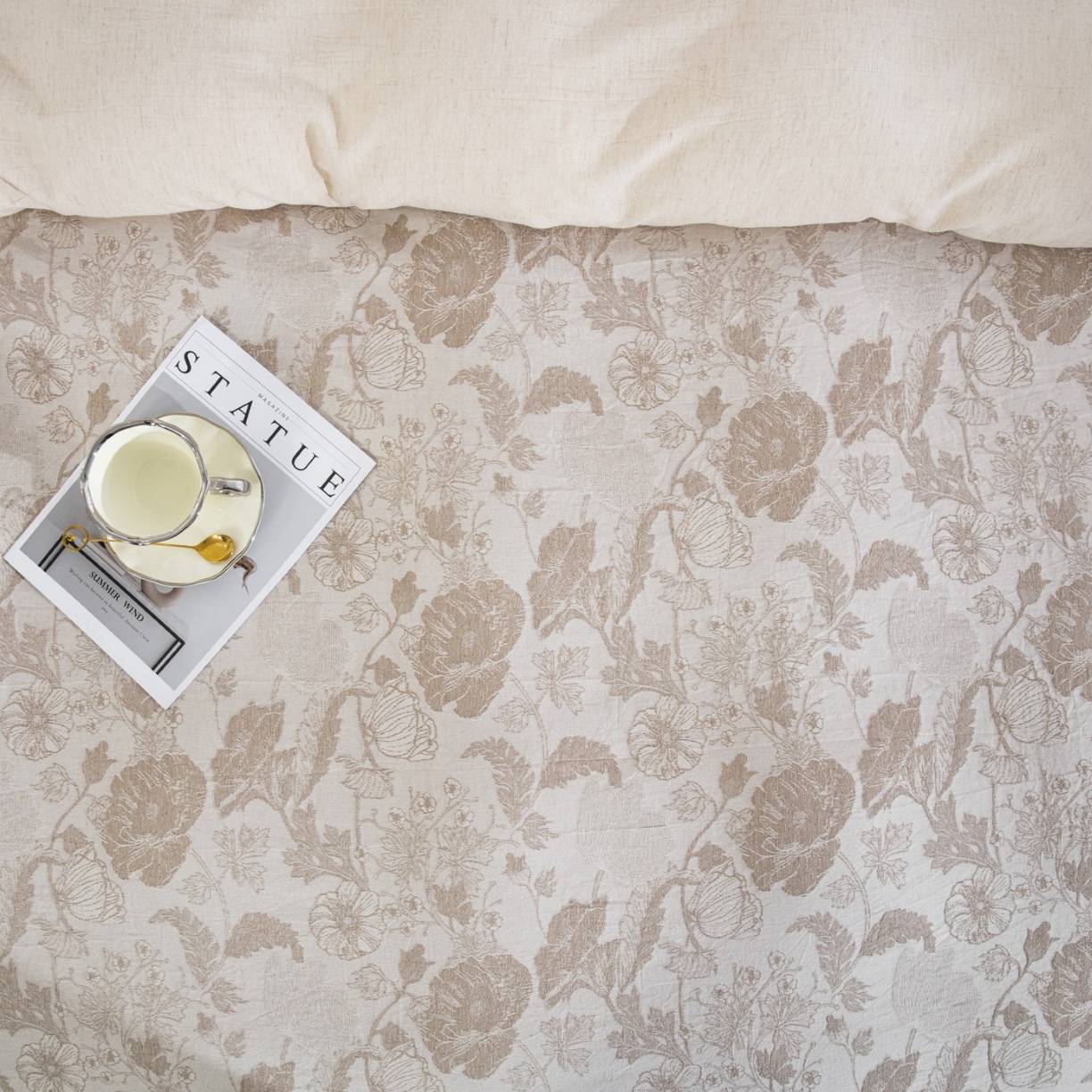 91家纺网 家纺一手货源 找家纺 （总）双层纱家居 2026新款棉麻色织大提花纽扣款四件套