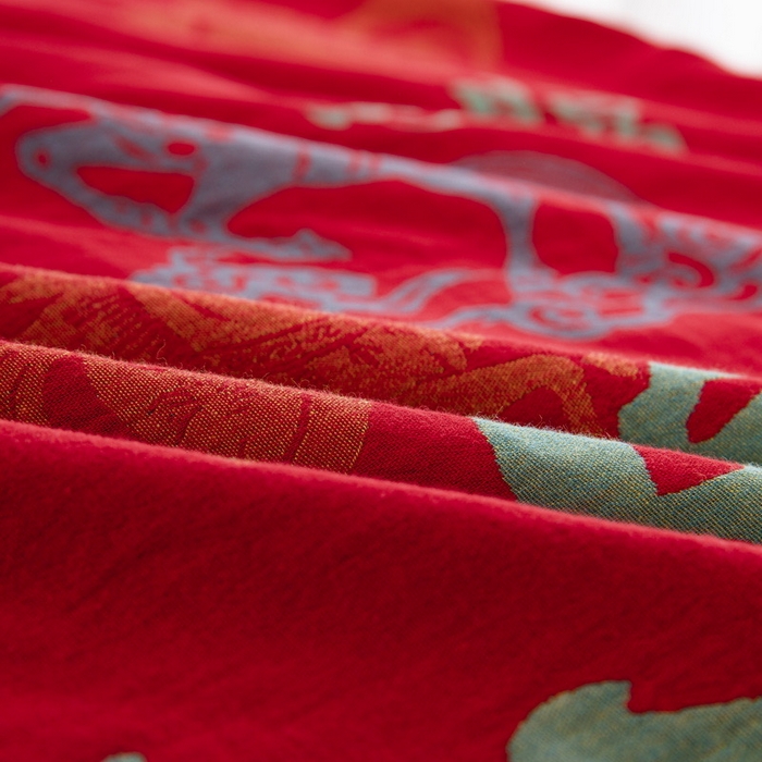 91家纺网 家纺一手货源 找家纺 （总）双层纱家居 2026新款马上暴富全棉纯棉色织提花双层纱纽扣款四件套