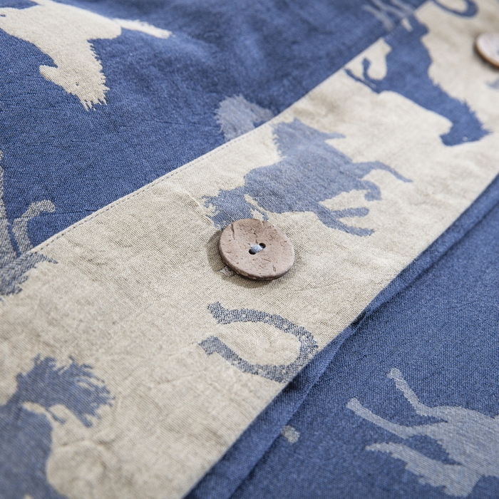 91家纺网 家纺一手货源 找家纺 双层纱家居 2026新款马上有钱全棉纯棉色织提花双层纱纽扣款四件套 马上有钱-蓝白