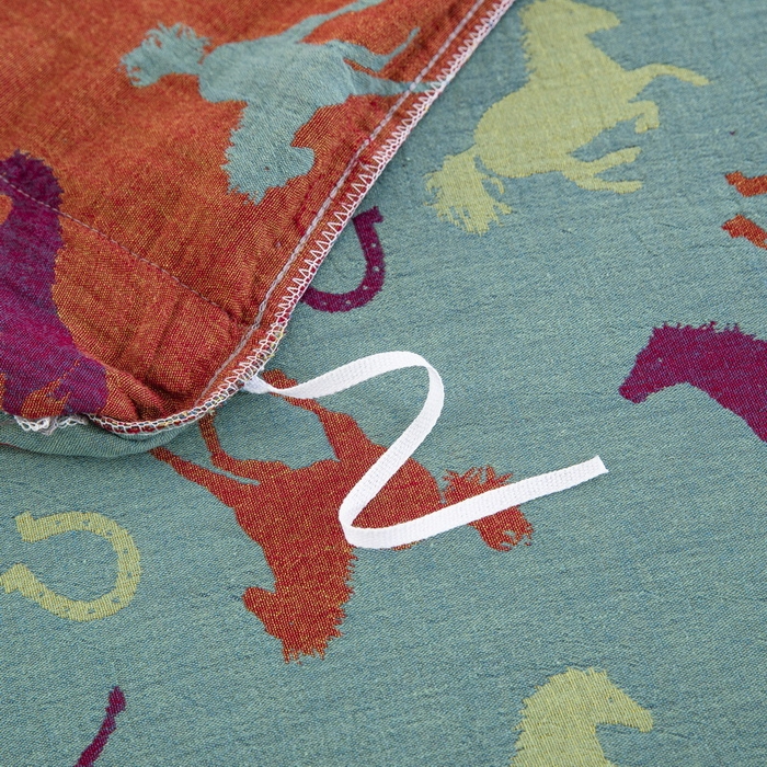 91家纺网 家纺一手货源 找家纺 双层纱家居 2026新款马上有钱全棉纯棉色织提花双层纱纽扣款四件套 马上有钱-橘蓝