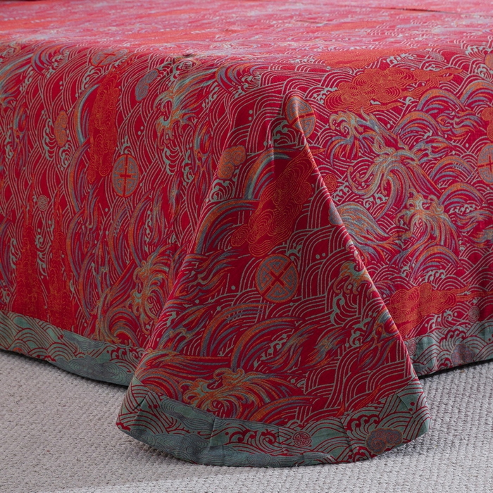 91家纺网 家纺一手货源 找家纺 （总）双层纱家居 2026新款祥云新中式全棉纯棉色织提花双层纱纽扣款四件套