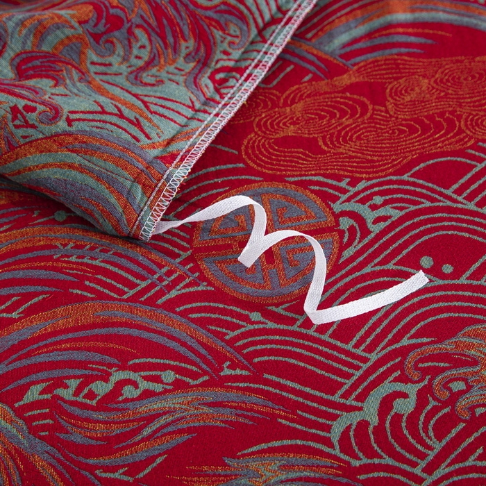 91家纺网 家纺一手货源 找家纺 （总）双层纱家居 2026新款祥云新中式全棉纯棉色织提花双层纱纽扣款四件套