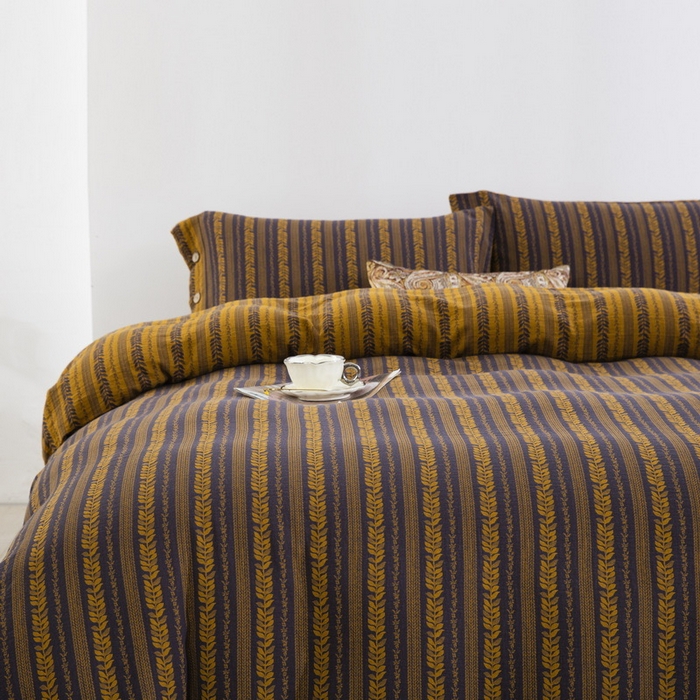 91家纺网 家纺一手货源 找家纺 （总）双层纱家居 2026新款烟柳全棉纯棉色织提花双层纱纽扣款四件套