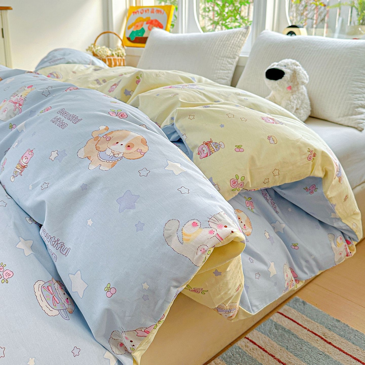 91家纺网 家纺一手货源 找家纺 恩泽家纺 2026新款13372ins全棉印花四件套单品系列-单被套 爱的陪伴