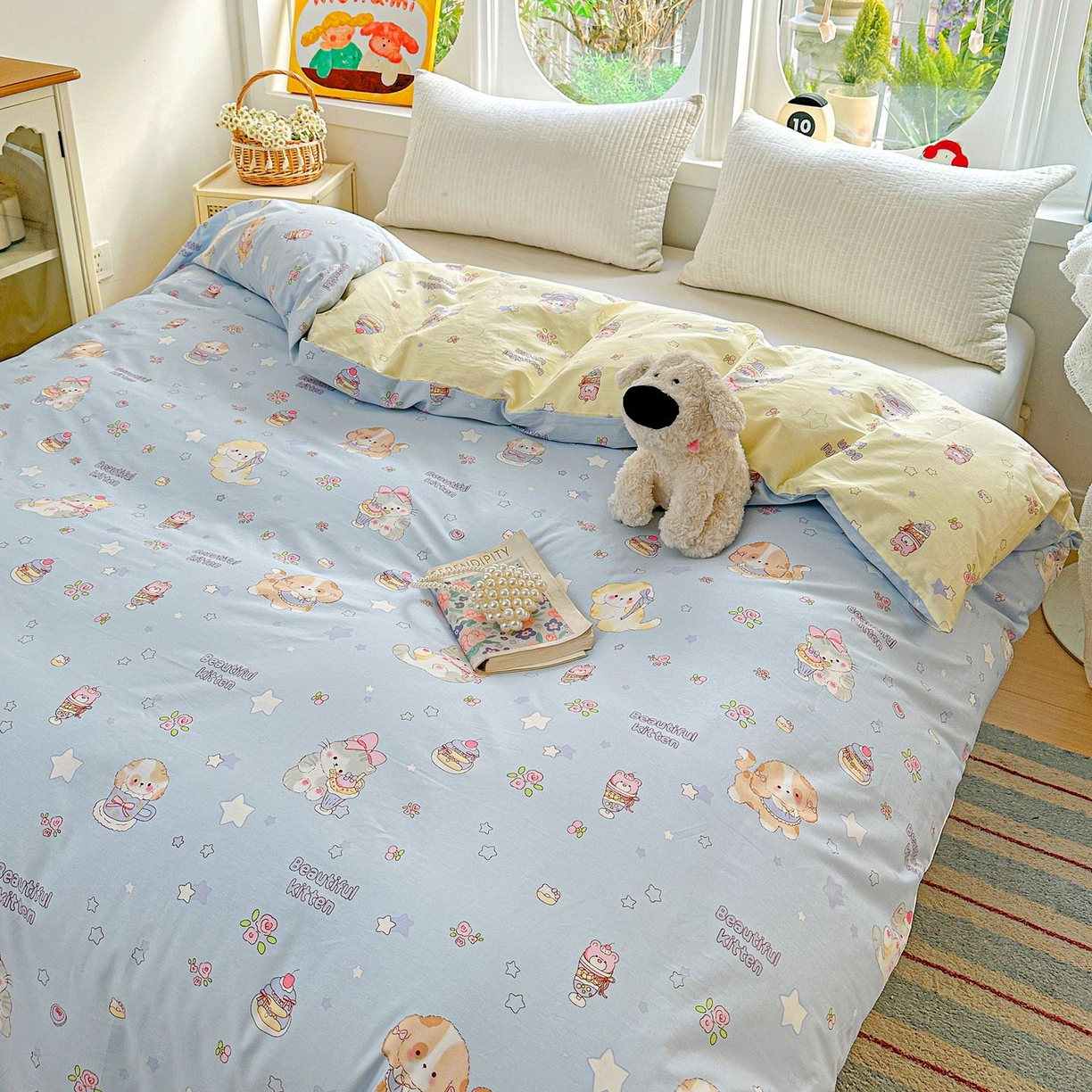 91家纺网 家纺一手货源 找家纺 恩泽家纺 2026新款13372ins全棉印花四件套单品系列-单被套 爱的陪伴