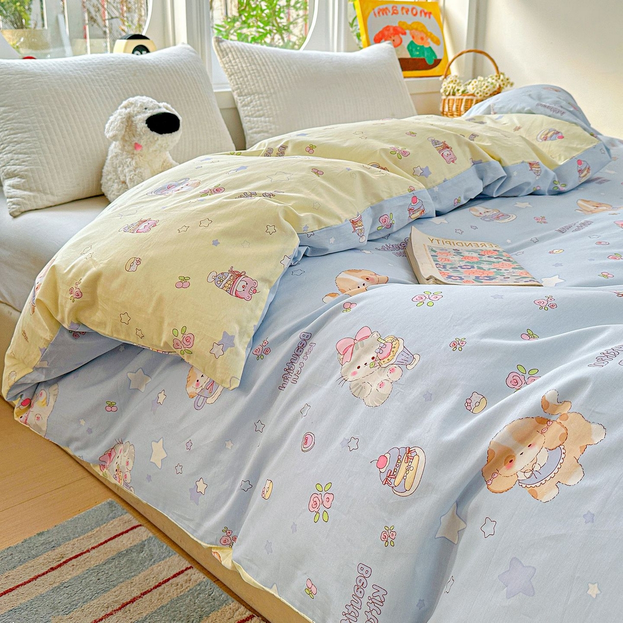 91家纺网 家纺一手货源 找家纺 恩泽家纺 2026新款13372ins全棉印花四件套单品系列-单被套 爱的陪伴