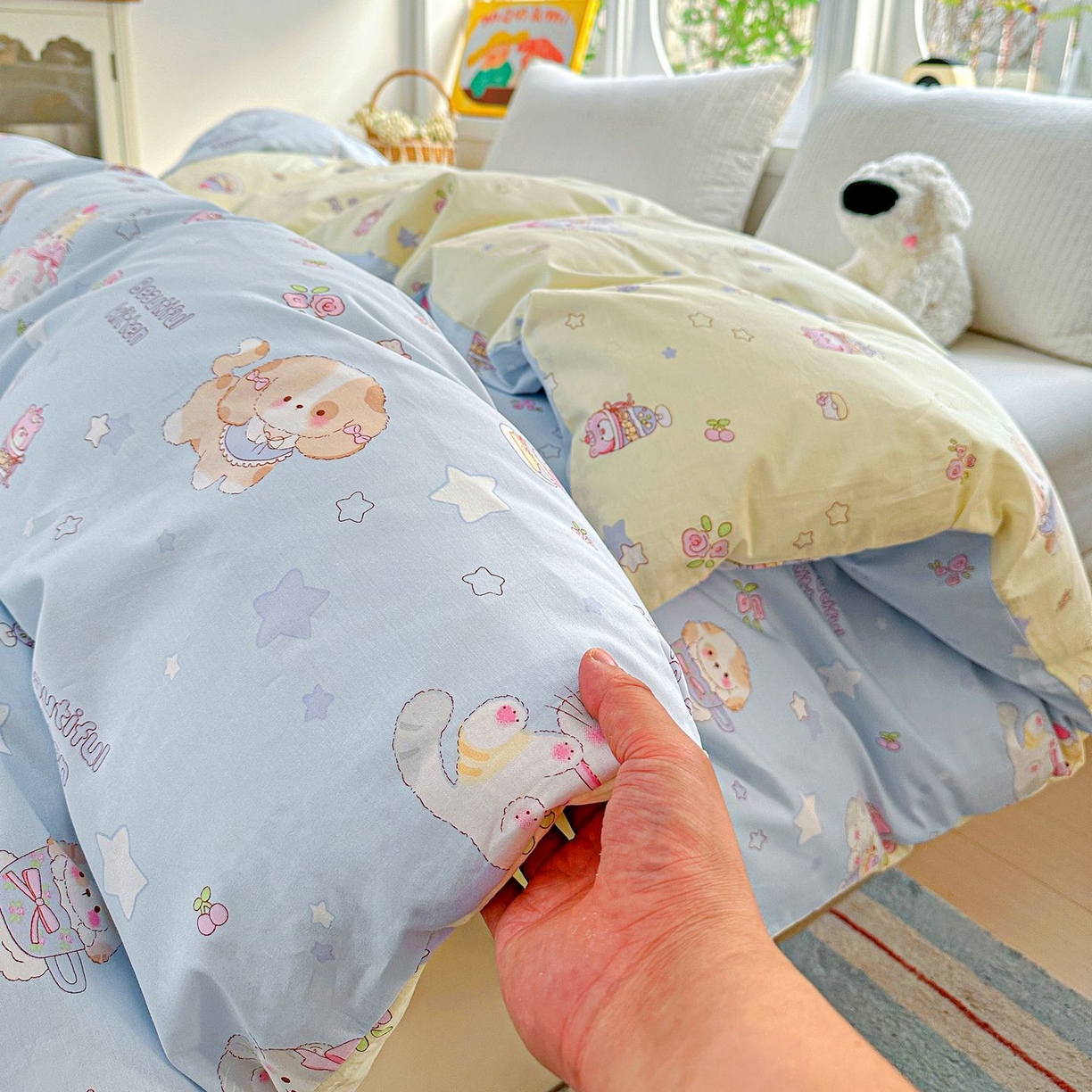 91家纺网 家纺一手货源 找家纺 恩泽家纺 2026新款13372ins全棉印花四件套单品系列-单被套 爱的陪伴