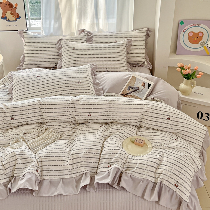 91家纺网 家纺一手货源 找家纺 （总）斯卡诺家纺 2026新款韩版花边古法水洗仿棉床盖四件套花边床单四件套