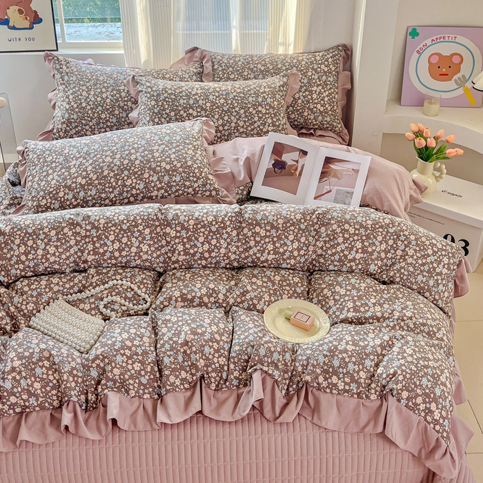 91家纺网 家纺一手货源 找家纺 （总）斯卡诺家纺 2026新款韩版花边古法水洗仿棉床盖四件套花边床单四件套