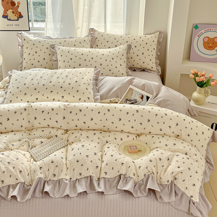 91家纺网 家纺一手货源 找家纺 （总）斯卡诺家纺 2026新款韩版花边古法水洗仿棉床盖四件套花边床单四件套