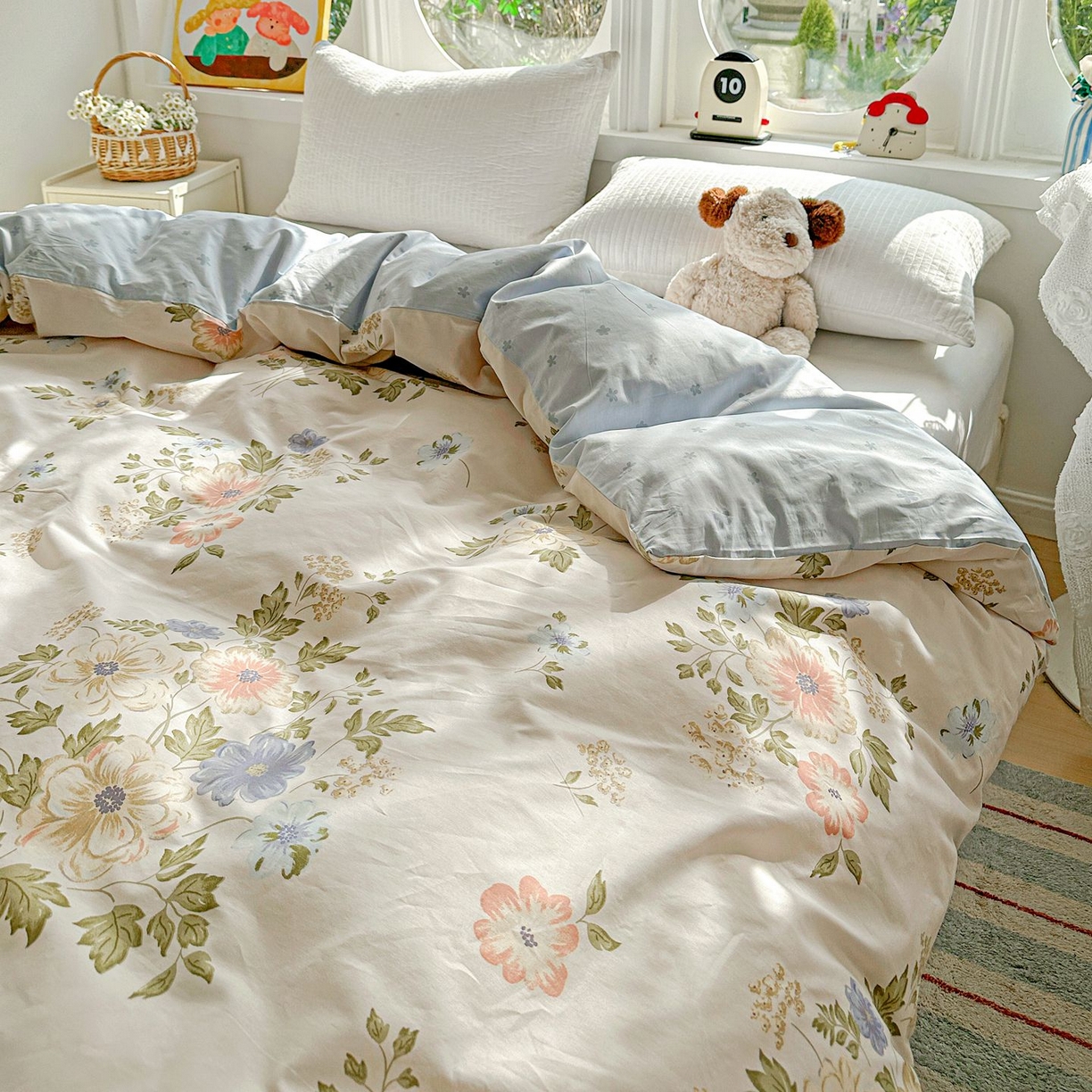 91家纺网 家纺一手货源 找家纺 恩泽家纺 2026新款13372ins全棉印花四件套单品系列-单被套 百花缘