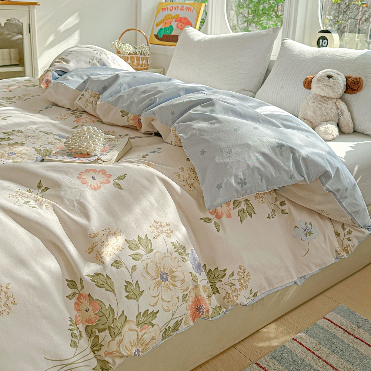 91家纺网 家纺一手货源 找家纺 恩泽家纺 2026新款13372ins全棉印花四件套单品系列-单被套 百花缘