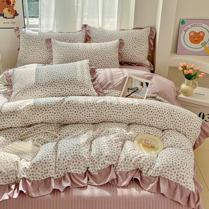 91家纺网 家纺一手货源 找家纺 （总）斯卡诺家纺 2026新款韩版花边古法水洗仿棉床盖四件套花边床单四件套