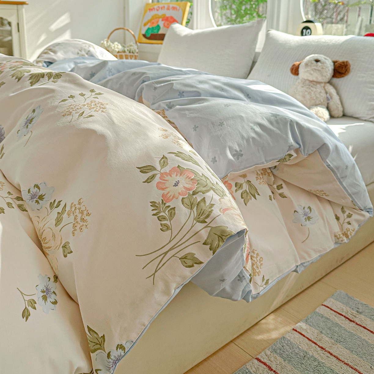 91家纺网 家纺一手货源 找家纺 恩泽家纺 2026新款13372ins全棉印花四件套单品系列-单被套 百花缘