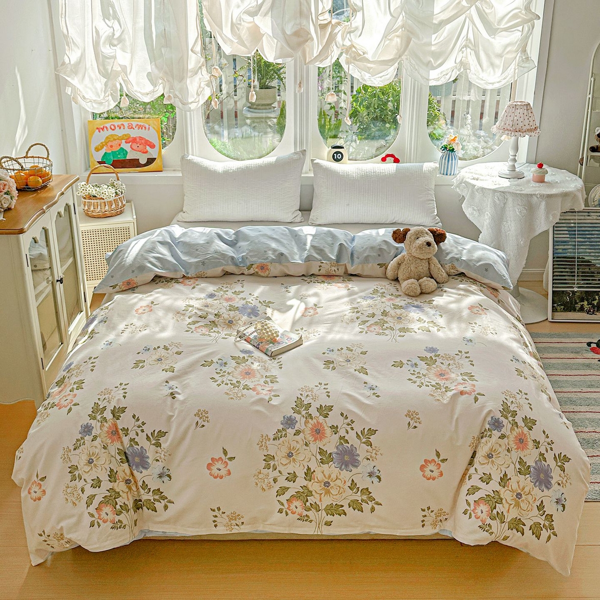 91家纺网 家纺一手货源 找家纺 恩泽家纺 2026新款13372ins全棉印花四件套单品系列-单被套 百花缘