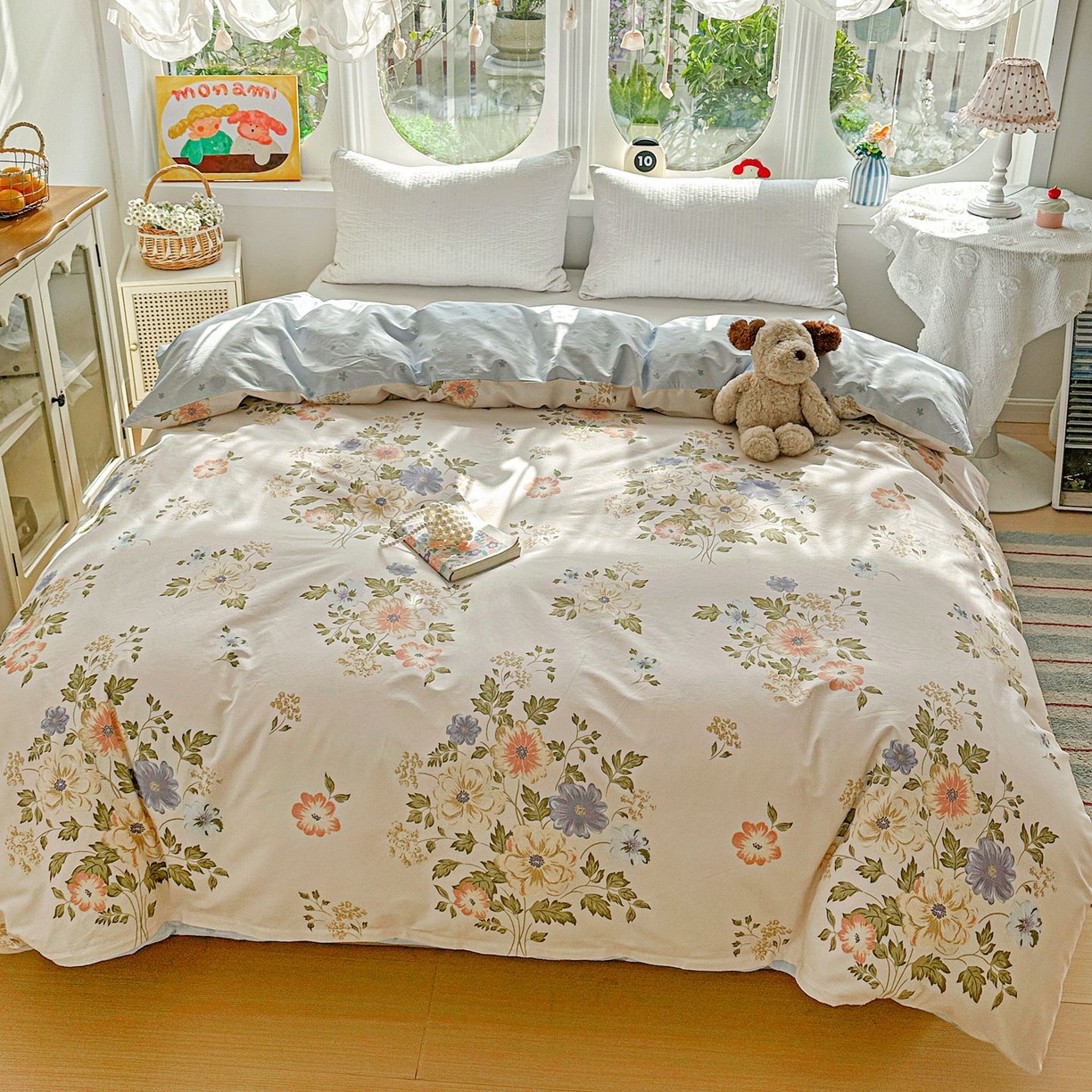 91家纺网 家纺一手货源 找家纺 恩泽家纺 2026新款13372ins全棉印花四件套单品系列-单被套 百花缘